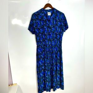 Leslie Fay Blue Purple Hydrangeas Floral Print Dress